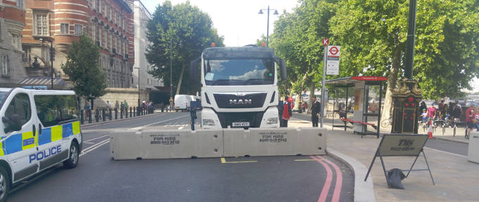 Temporary concrete barrier installation in London